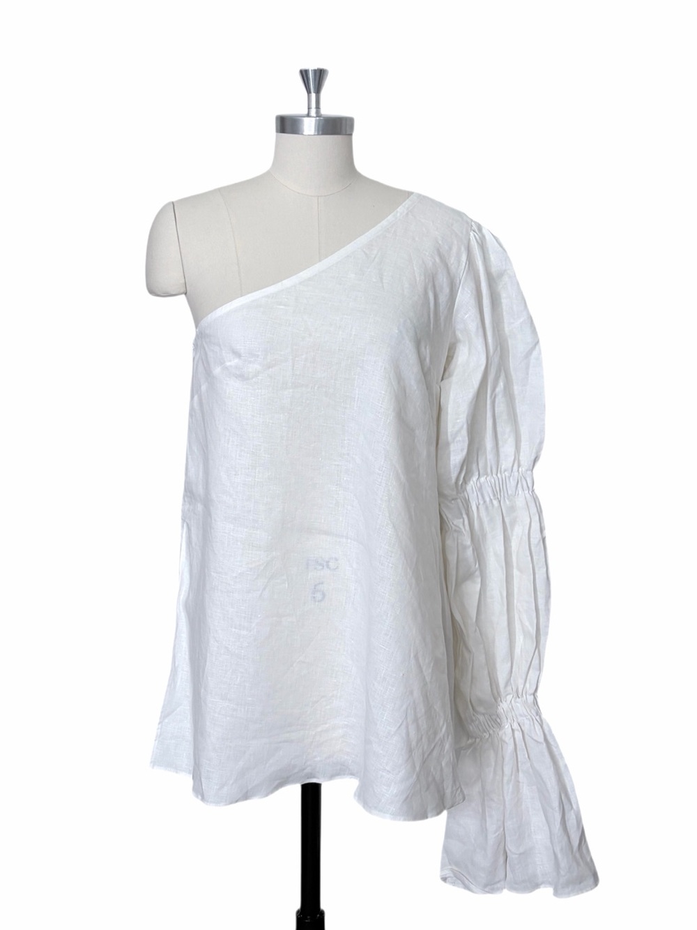 Isabella Longginou White Linen One Shoulder Blouse Top Balloon Sleeve US Size 8
